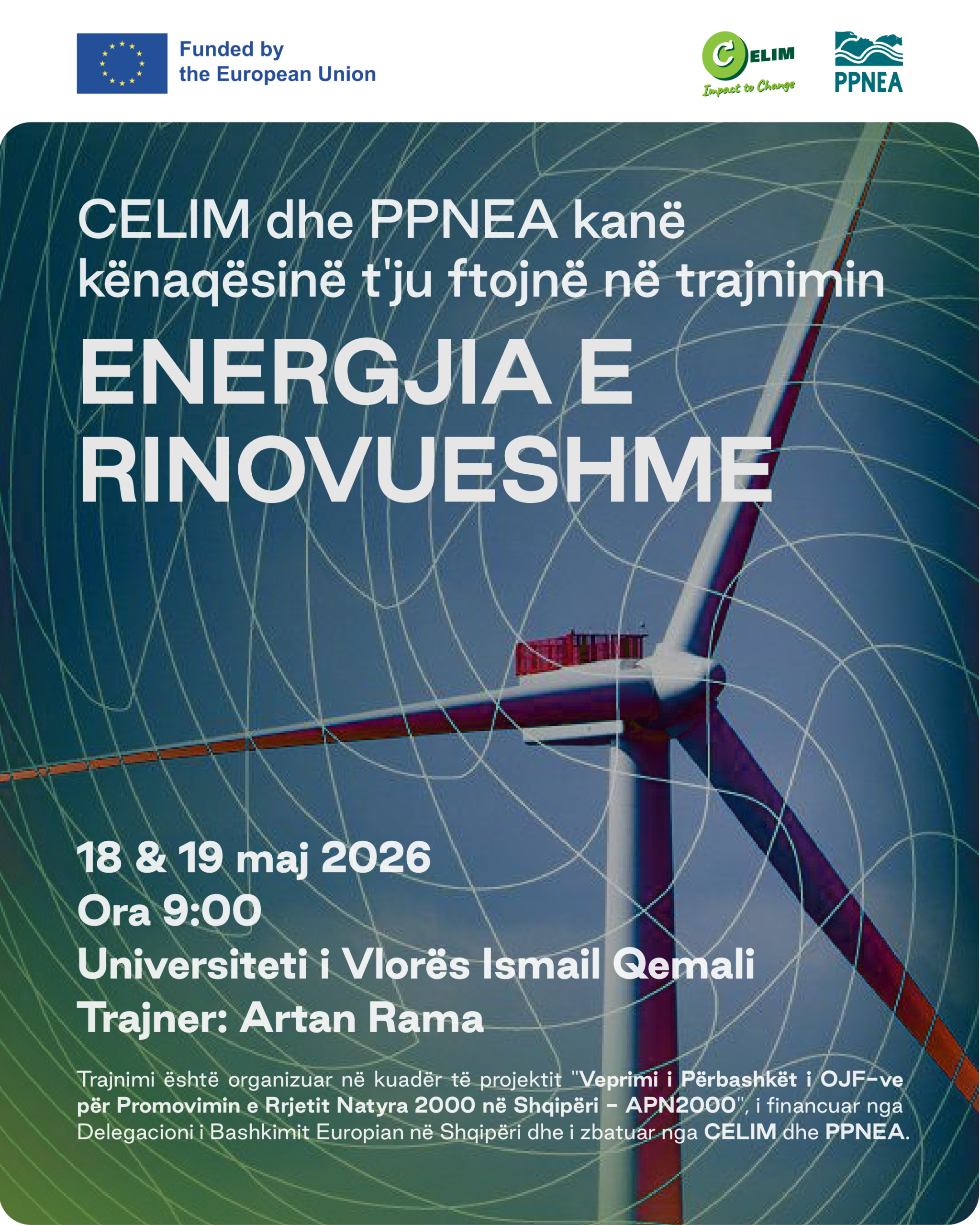 FTESË PËR TRAJNIM NGA CELIM DHE PPNEA : “Energjitë e rinovueshme”